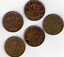 BELGIQUE   LOT  DE  5  PIECES   50  Cent  TYPE  MINEUR - 50 Cents