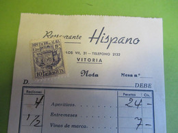Facture De Restaurant Ancienne/Restaurante HISPANO/Vitoria/31Carlos XII/Province D'ALAVA/Espagne/Vers 1930-1950  FACT456 - España
