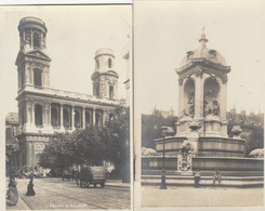 PARIS FONTAINE ET EGLISE SAINT SULPICE CARTES PHOTO RARES (attelage Societe Vinicole Auteuil) - Other Monuments