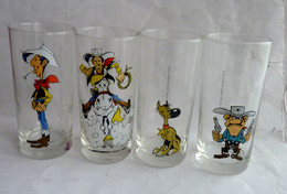 SERIE COMPLETE DE 4 VERRES LUCKY LUKE PUBLICITAIRES ATLAS 2004 - Verre - Dishes