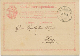 SCHWEIZ 1874 5 C Rosa Ziffer Im Oval Kab.-GA-Postkarte Von „REIDEN“ Nach „ZUG“ - Cartas & Documentos