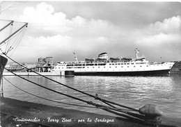 012173 "(RM) CIVITAVECCHIA - FERRY BOAT TYRSUS - PER LA SARDEGNA" ANIMATA, NAVI. VERA FOTO. CART SPED 1962 - Civitavecchia