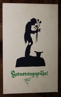 CPA Ak 1931 Schatten Scherenschnitt Freuden Silhouette Geburtstagsgrusse Anniversaire Liebe - Silhouetkaarten