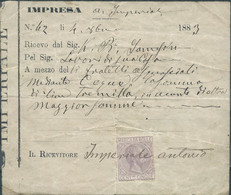 ITALIA-ITALY-ITALIE-ITALIEN,1883 Documento Di Impresa,Company Document,Revenue Stamp Umberto I Cent-5 Lilac - Fiscales