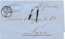 SCHWEIZ "ZURICH" K1 Auslandsbrief M Absenderstempel U. Roter K2 SUISSE-St.LOUIS Nach LYON, Frankreich - Otros & Sin Clasificación