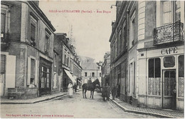 SILLE LE GUILLAUME - Rue Dugas (vue Animée, Café, Cavalier Sur Son Cheval) - Sille Le Guillaume