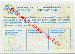 FRANCE COUPON - REPONSE INTERNATIONAL SURCHARGE " SPECIMEN SANS VALEUR " - Antwortscheine