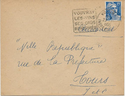 LETTRE OBLITERATION DAGUIN " VOUVRAY LES VINS -SES CRUS RENOMMES - ANNEE 1955 - Maschinenstempel (Sonstige)