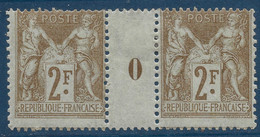Sage N°105* 2fr Bistre Paire Millésimé 0 Frais & TB Signé Calves - 1898-1900 Sage (Type III)