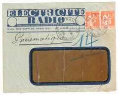 PARIS 75 R De La Pérouse Lettre Pneumatique Entête Electricité Radio 1F Paix Orange Yv 286 Ob 27 8 1936 - Covers & Documents
