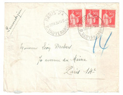 PARIS 23 R. Vauvenargues Lettre Pneumatique 50c Paix Rouge Yv 283 Ob 22 9 1934 - Cartas