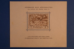C FRANCE BLOC RARE NEUF 1945 BALLONS MONTéS HOMMAGE AUX AERONAUTES 250 FRANCS - 1927-1959 Postfris