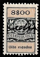 Fiscal/ Revenue, Portugal - Estampilha Fiscal -|- Série De 1929 - 8$00 - Usati