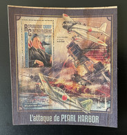 Centrafricaine 2019 Mi. Bl. ? Attaque Pearl Harbor Roosevelt War Planes Aichi Mitsubishi Wooden Wood Bois Holzfurnier - WW2 (II Guerra Mundial)