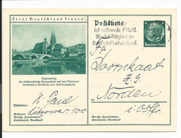 DR P 232 - 096 -  6 Pf Hindenburg Med. Grün, BiPo Regensburg V. Bremen N. Norden Bedverw - Postwaardestukken