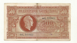 BILLET 500 FRANCS TRESOR/MARIANNE Série 46L500402  Pliure Centrale Mais  Bel Aspect. - 1943-1945 Maríanne