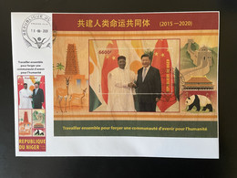 Niger 2020 FDC Mi. Bl. ? Relations With China Chine Xi Jinping Panda Antelope Wall Chines Wooden Wood Bois Holzfurnier - Niger (1960-...)
