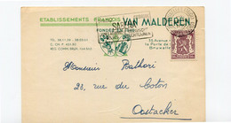 1950 Kaart 90c Van Et. François Van Malderen Bruxelles Naar Oostakker Mr Bathori - SABENA - Flammes