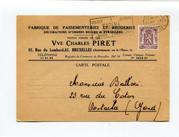 1950 Kaart 90c Van Vve Charles PIRET Bruxelles Broderies -  Naar Oostakker Mr Bathori - SABENA - Flammes