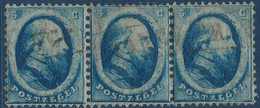 Pays Bas N°4 5c Bleu Clair Bande De 3 Oblitéré Letterbox Franco Superbe - Used Stamps