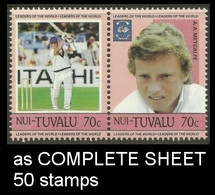 CV:€77.90 TUVALU-NUI 1985 Cricket A.A: Metcalfe 70c Se-tenant COMPLETE SHEET:50 Stamps - Tuvalu