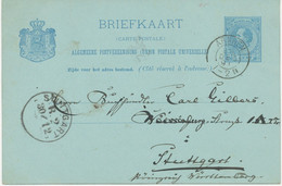 NIEDERLANDE 1891 König Wilhelm III 5 C. Blau Kab.-GA-Postkarte „ARNHEM“ Nach „STUTTGART" - Lettres & Documents