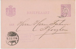 NIEDERLANDE 1892, 2 ½ C. Kab.-GA-Postkarte Nach PFORZHEIM, Württemberg - Lettres & Documents
