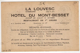 07 : La Louvesc : Hôtel Du Mont-Besset ( Publicité ) - La Louvesc