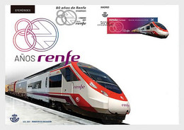ESPAGNE SPANIEN SPAIN ESPAÑA 2021 80th ANNIVERSARY RAILWAYS RENFE FDC ED 5455 MI 5499 YT 5209 SC 4490 SG 5455 - Gebruikt