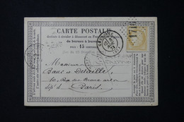 FRANCE - Carte Précurseur De Grenoble Pour Paris En 1873, Affranchissement Cérès 15ct , GC 1716 - L 88448 - Vorläufer