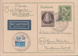 Berlin Mi Nr.72 Und Nr.75 - Philharmonie Und Glocke Links - Auf Ganzsache Mit Luftpost - Sonderstempel Wuppertal - Cartes Postales - Oblitérées