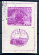 YUGOSLAVIA 1949 Railway Centenary Imperforate Block Used. .  Michel Block 4B - Usati