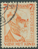 NIEDERLANDE 1928 Voor Het Kind Lorentz 7 1/2 C Gest. In ORANGE Statt ROTER FARBE - Abarten Und Kuriositäten