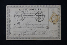 FRANCE - Carte Précurseur De Salernes Pour Marseille En 1876, Affranchissement Cérès 15ct - L 88495 - Vorläufer