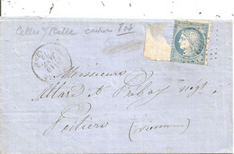 Lettre De Périgné Postée A Celles Sur Belle Janvier 1872  Pour Poitiers - Celles-sur-Belle