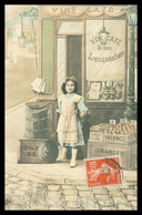 Fillette Devant Commerce - Vins Café Bière Liqueurs Fines Orange - Bonne Année - 1911 - Colorisée - Mercanti
