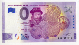 2020-1 BILLET TOURISTIQUE FINLANDE 0 EURO SOUVENIR N° LEBF001710 SIGISMUND III VASA (monnaie) - Pruebas Privadas