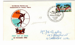 Australia PM 181 1962 British Empire Games Perth,Swimming,souvenir Cover - Marcofilie