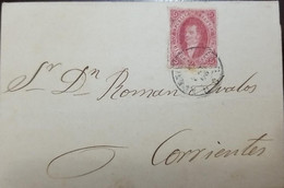 A) 1865, ARGENTINA, RIVADAVIA, FROM BUENOS AIRES TO CORRIENTES, FULL COVER OF CARD 5C, COLOR PINK GRAY SHARP MEDIUM DRY - Brieven En Documenten