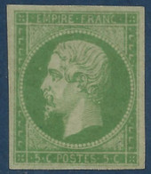 France Colonies Générales N°8* 5c Vert Jaune, 4 Petits Points De Manque De Gomme (collé Ainsi Sur Page...) Signé Calves - Napoleon III