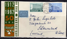 ISLANDA ICELAND ISLANDE 1962 NEW BUILDINGS PRODUCTION INSTITUTE FISHING REASEARCH 2.50 + 4k PAR AVION AIR MAIL COVER - Lettres & Documents