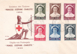 B01-325 912 917 FDC Croix-Rouge Joséphine Charlotte Princesse 14-03-1953 Exposition Bruxelles €35 - Zonder Classificatie