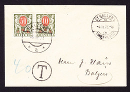 1928 Kleiner Brief Aus St. Gallen Nach Balzers. Nachtaxiert Mit Schweizer Portomarken 10 Und 40 Rp Gestempelt Balzers. - Impuesto