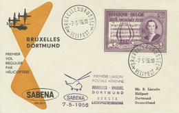 BELGIEN 1956 Helikopter-Erstflug Sabena 1.Helipost Verbindung BRÜSSEL – DORTMUND - Sonstige & Ohne Zuordnung