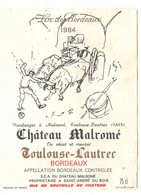 ETIQUETTE CHATEAU MALROME DESSIN TOULOUSE LAUTREC VENDANGES ATTELAGE - Arte Nuevo