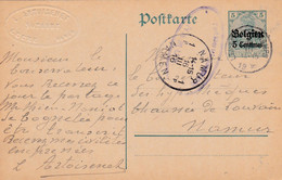 Carte Entier Postal Leuze à Namur Cachet Censure Militaire Namur Namen - Occupation Allemande