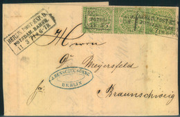 1871, 1/3 Groschen, Senkrechter 3-er-Streifen Auf Brief Mit Besserem Ra3 "BERLIN POST EXP. 9 POTSDAM. BAHNH." - Covers & Documents