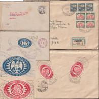 Mexique 1920 Et 1936. Deux Lettres Recommandées Avec Vignettes Postales Bleue Et Rouges. Cactus, Serpent, Aigle - Luchtpostbladen