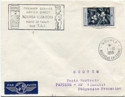 NOUVELLE-CALEDONIE LETTRE PAR AVION AVEC CACHET " PREMIER SERVICE AERIEN DIRECT NOUMEA-BORA-BORA ROUTE DE TAHITI......." - Cartas & Documentos