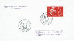 1962 -Cachet Manuel CONSEIL DE L'EUROPE - STRASBOURG -tp N° 1309 -Cachet ASSEMBLEE PARLEMENTAIRE EUROPEENNE - Covers & Documents